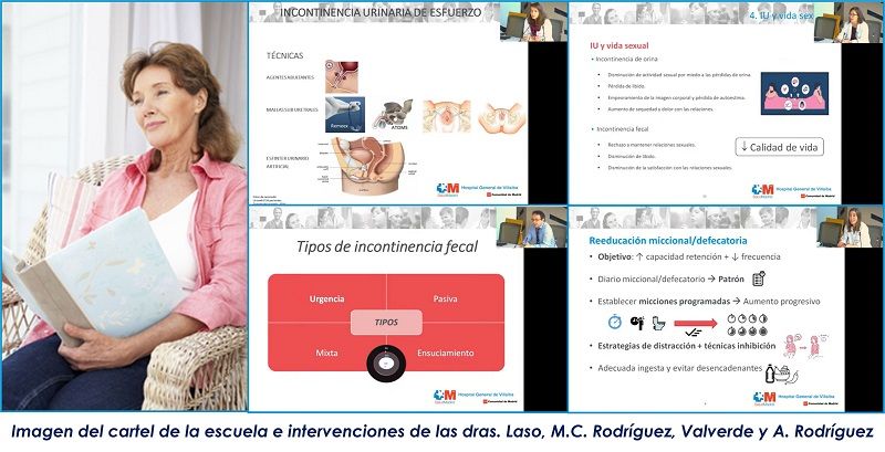 Imagen del cartel de la escuela e intervenciones de las dras. Laso, M.C. Rodríguez, Valverde y A. Rodríguez