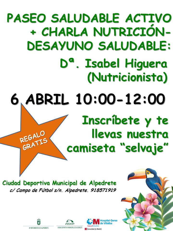 Cartel Paseo saludable y charla nutrición